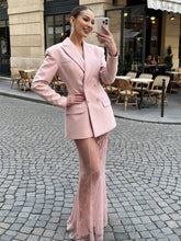 Aurohaya Women's Double-Breasted Blazer Lapel Collar Elegant Vintage Casual Sizeur Jacket